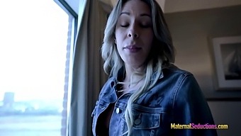Nikki Brooks, A Blonde Milf, Reveals Her New Big Breasts And Gives A Blowjob To Her Stepson