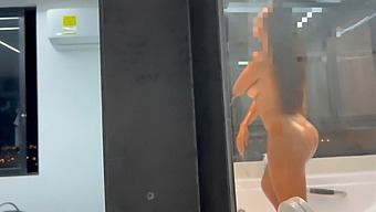 Secretly Filming My Curvy Brunette Stepsister'S Voluptuous Rear End
